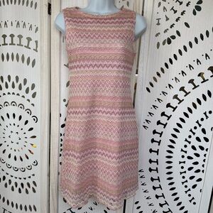 Taboo Pink Lace Knit Sleeveless Chevron Dress Size M Boho Cottagecore